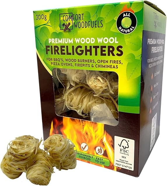 AMOS 6 x 300g Premium Wood Wool Firelighters Natural Eco Odourless No Chemicals Long Burn Instant Fire Starters for Wood Burners Barbecues Stoves Grills Campfires