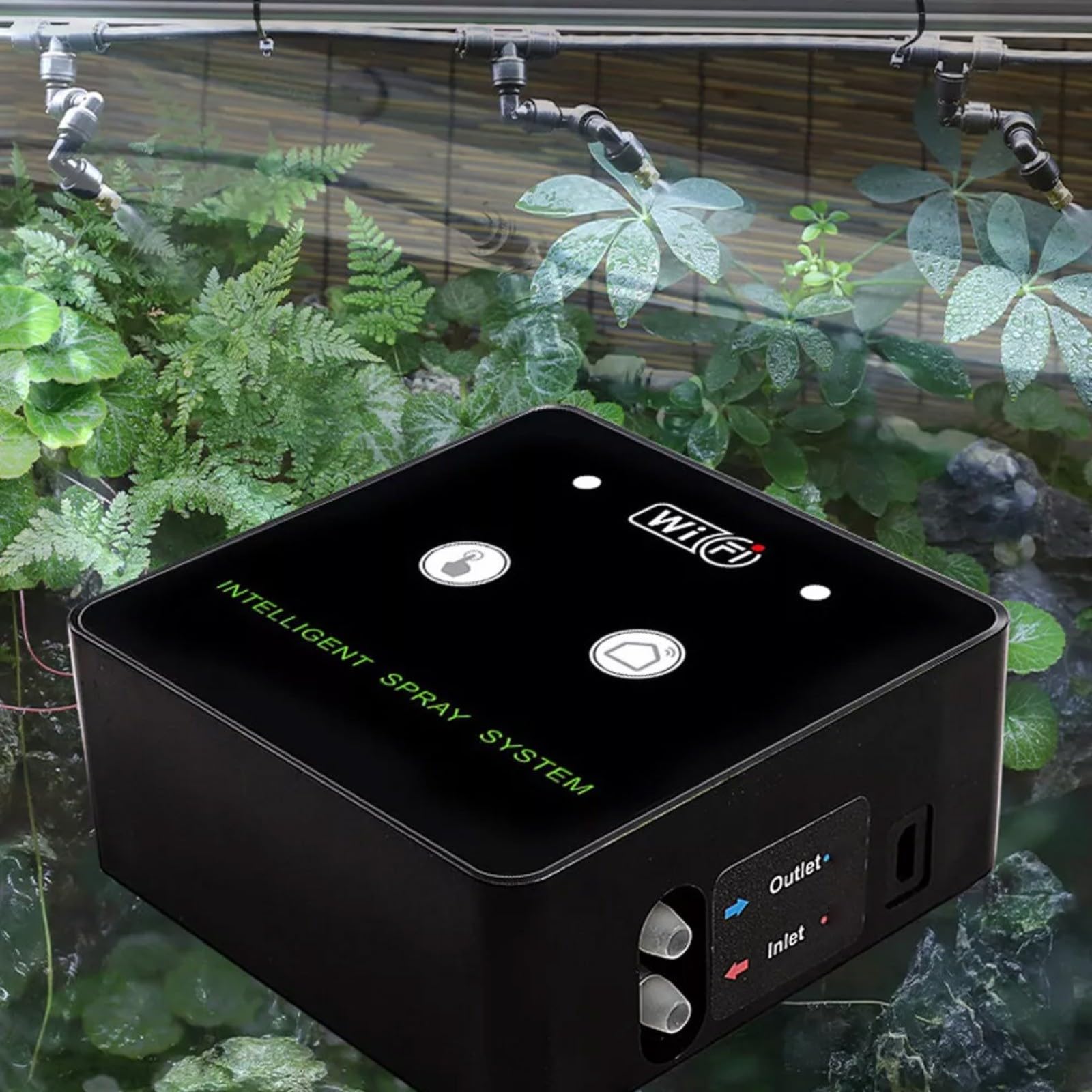 WiFi Terrarium Sprühgerät 360 Grad drehbar intelligentes Nebelsystem zeitgesteuerte Steuerung Reptilien Luftbefeuchter Set schwarz 2 Düsen