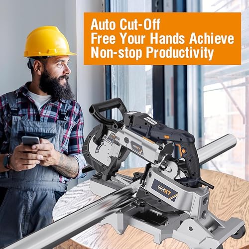 Miniatura 5 de MAXXT Sierra de cinta con sierra de mesa, sierra de banda de corte profundo de 10 amperios y 5 pulgadas con base de aluminio ligera, velocidad