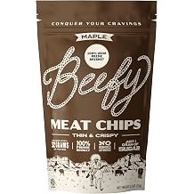 Beefy Meat Chips Maple Flavor | 13g Protein Per Serving, Prime Brisket Jerky Chips with Real Salt | High Protein Low Sugar Healthy Snack | Carnivore Diet Friendly | 2.5 oz. Bag, 1 Pack