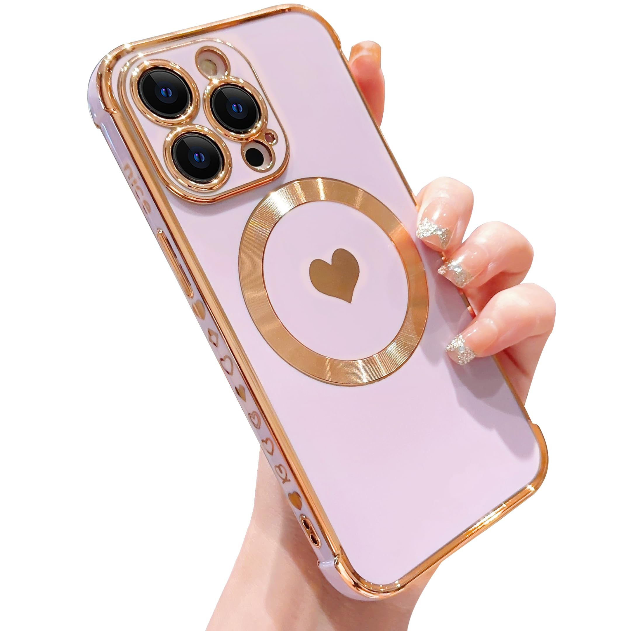 IDweel Magnetic for iPhone 12 Pro Max Case - Compatible with Magsafe, Elegant Love-Themed Luxury Plating Edge, Slim Fit Lightweight, Scratch-Resistant Bumper Design for iPhone 12 Pro Max 6.7", Purple