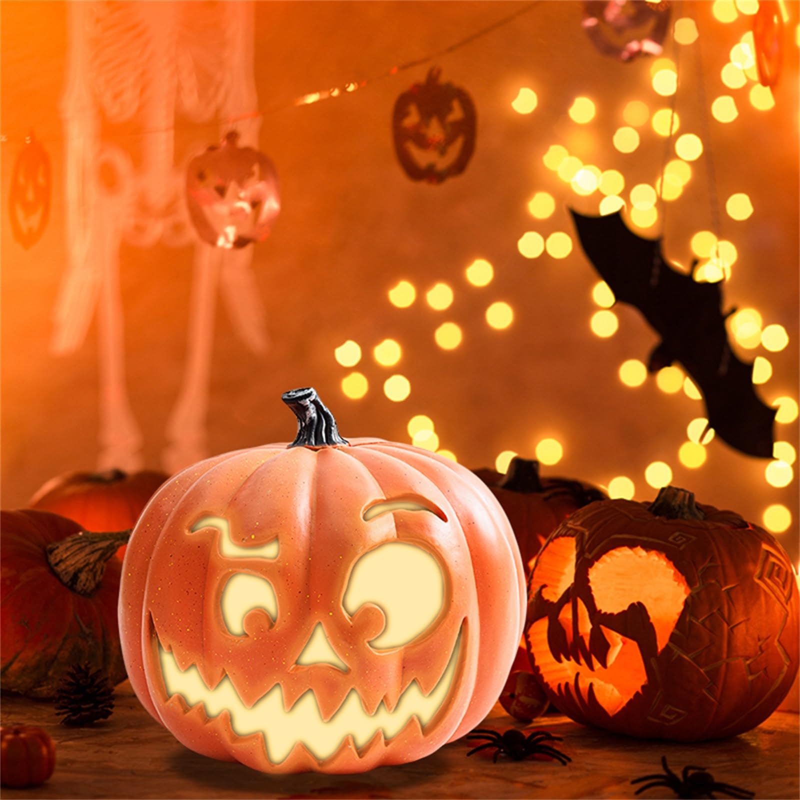 Yakpo Confezione Da 2 Luci A LED A Forma Di Zucca Di Halloween, Con