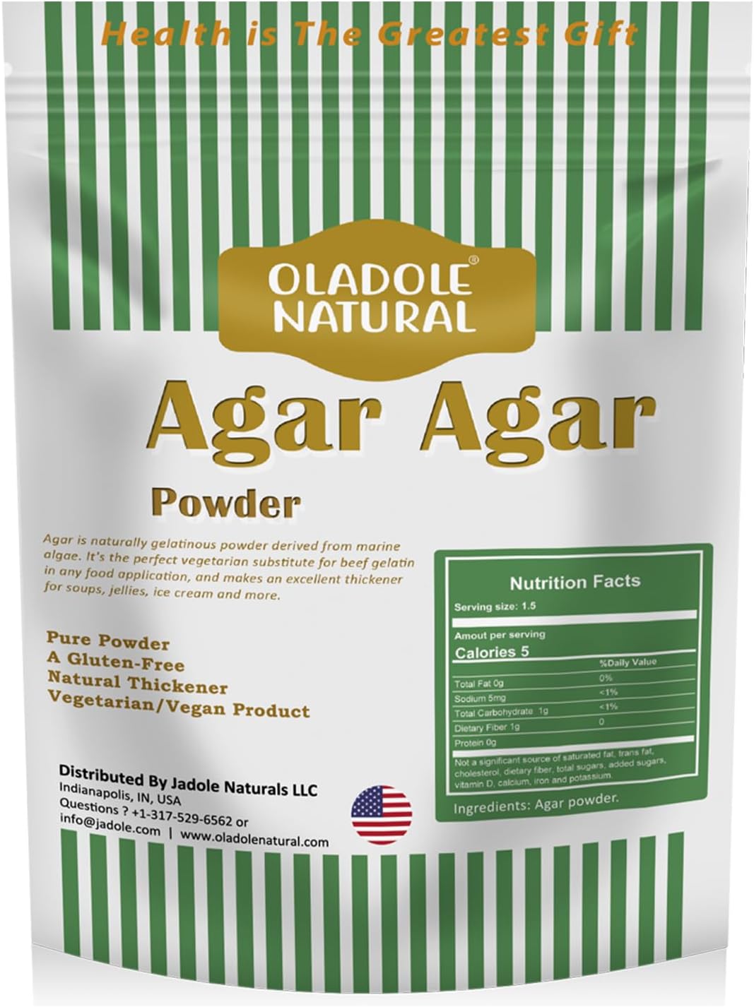 Oladole Natural, Agar Agar Powder, Unflavored Thickener, Gelatin Powder for Baking, Vegetarian Gelling Agent-50g,