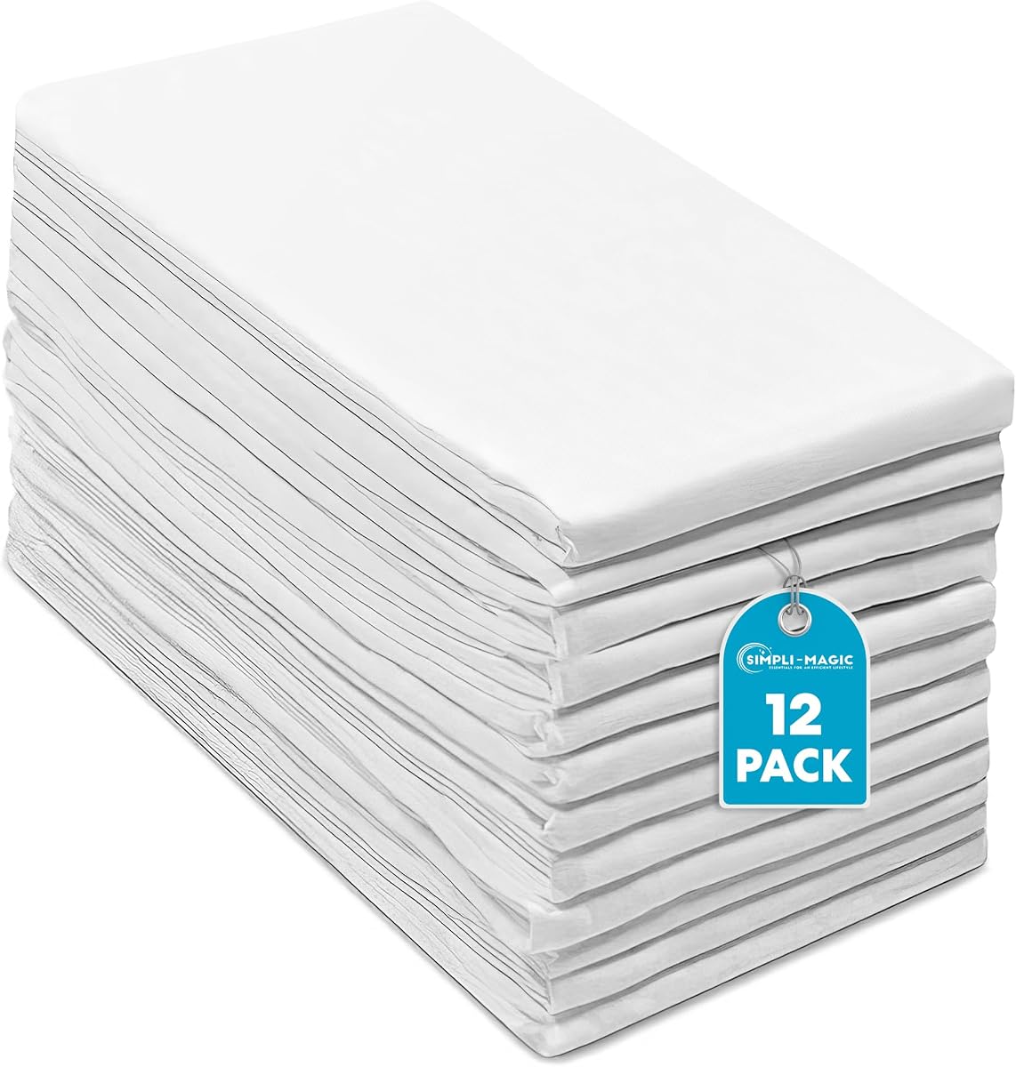 Simpli-Magic Flour Sack Kitchen Towels 24"x24" (12 Pack) – 100% Cotton, Lint-Free, High Absorbent Tea Towels – Perfect for Dish, Baking, Crafting