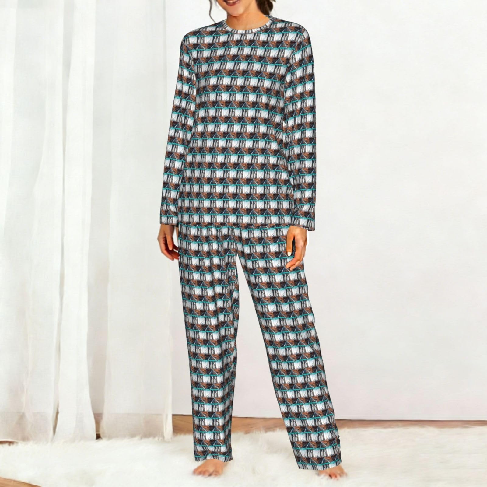 Pigiama da donna a maniche lunghe con stampa del ponte di Brooklyn, per vacanze, yoga, uscite casual, comodo regalo