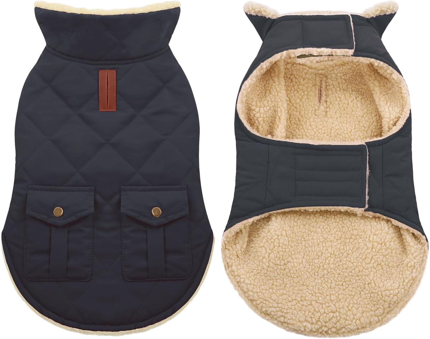 ASENKU Warm Dog Winter Coat, Waterproof Dog Coat for Cold Weather, Fleece Dogs Jacket with Ultra Thick Plush Lining Leash Hole Storage Pockets for Medium Dogs (Navy Blue, Medium)