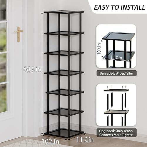 Miniatura 2 de Zapatero alto vertical para entrada, 7 niveles, delgado, estrecho, de madera de bambú, apilable, soporte de almacenamiento para botas, espacios