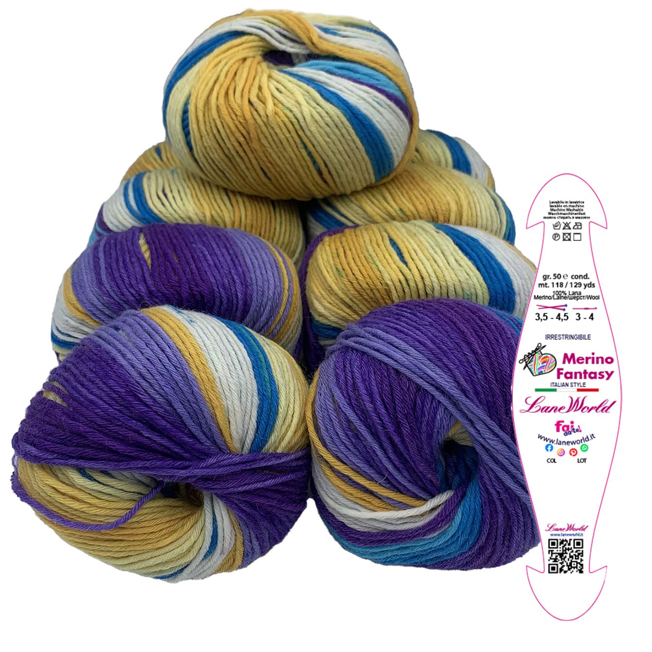 Lana Merino Fantasy Pacco Offerta 10 Gomitoli, 100% Lana Merino Fantasia, 50g Ciascuno (26)