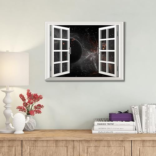 Vista 2 de Looife Arte de pared espacial, planeta, lienzo, universo, espacio, lienzo con estampado de cielo estrellado, planeta tierra y espectacular para sala