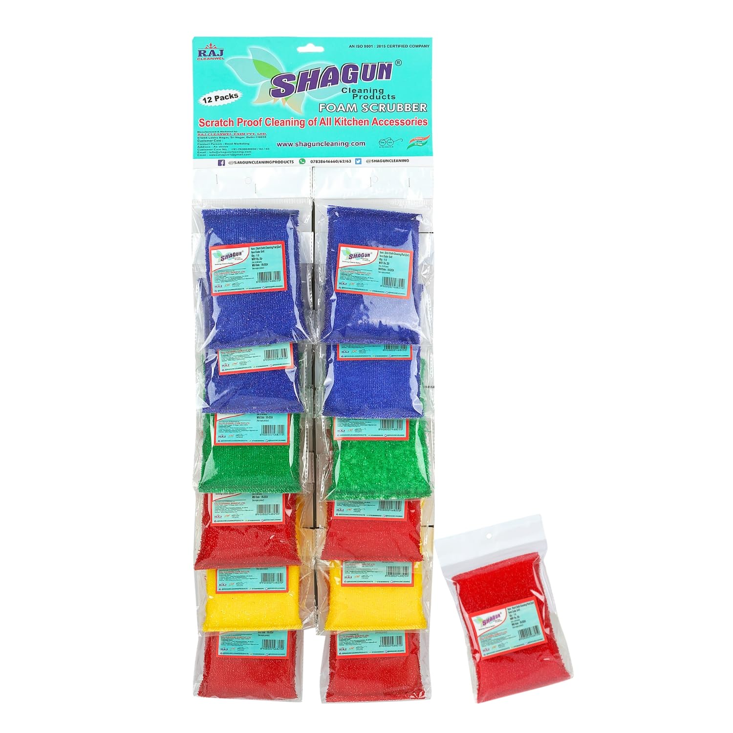 SHAGUN Foam Scrubber (Pack of 12) | Non-Scratch Kitchen Cleaning Pads | Multi-Color Dishwashing Scrub-image-15