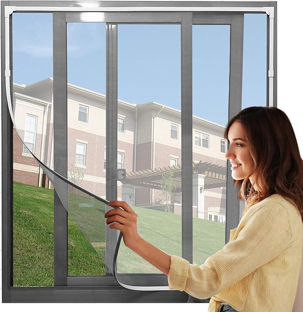 Adjustable DIY Magnetic Window Screen Max 71 x 43Fits Any Size Smaller DIY Easy Installation Keep Bugs/Flys/Mosquitoes Out180 x 110cm White Frame with Grey Net