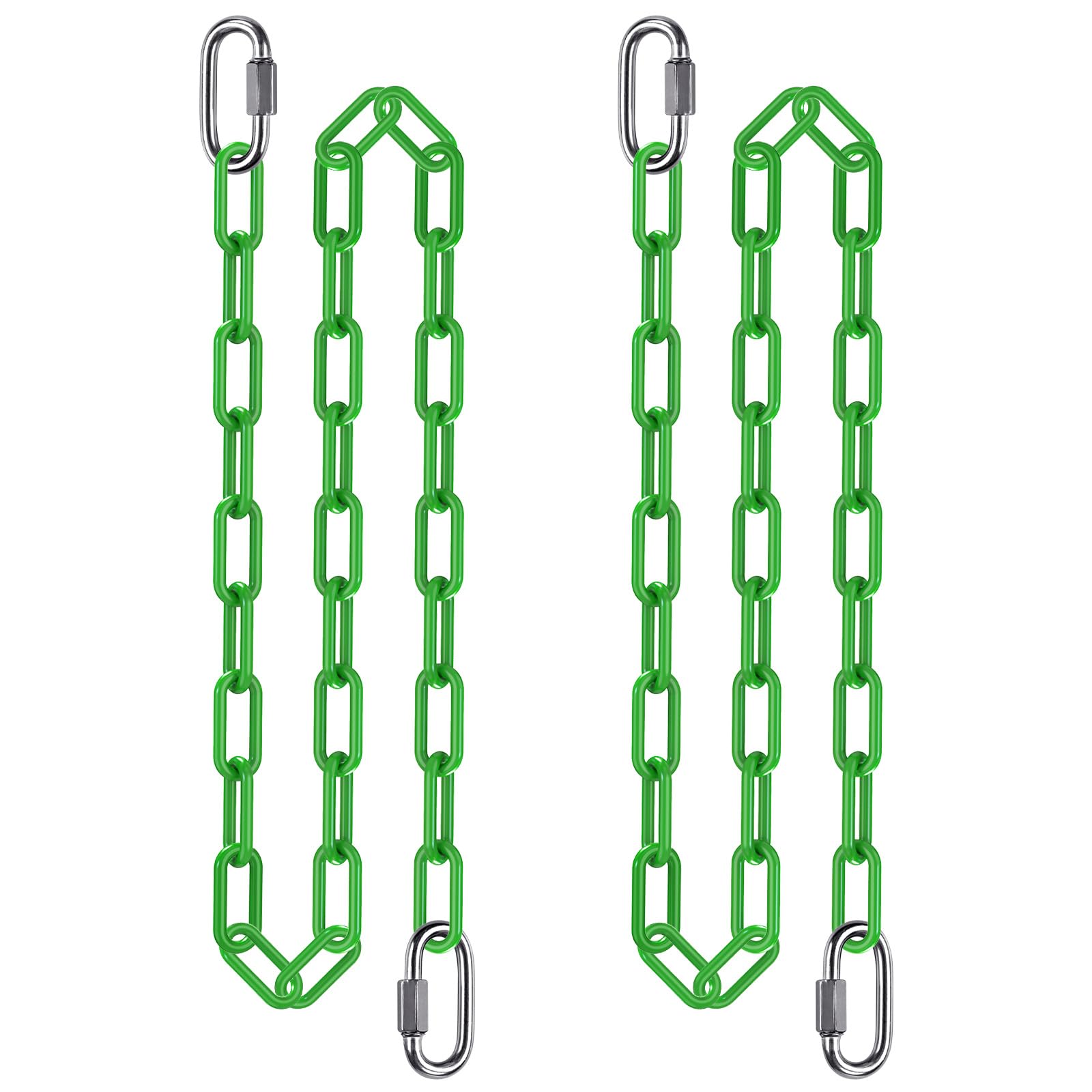 BeneLabel 2er Schaukelketten, 200cm Hängesessel Kette Schwerlast Stahl Verstellbar Hängematte Aufhängung Kette mit Karabiner Bunt Boxsack Verlängerung Befestigung, 5mm Durchmesserz, Bis 454kg/Grün