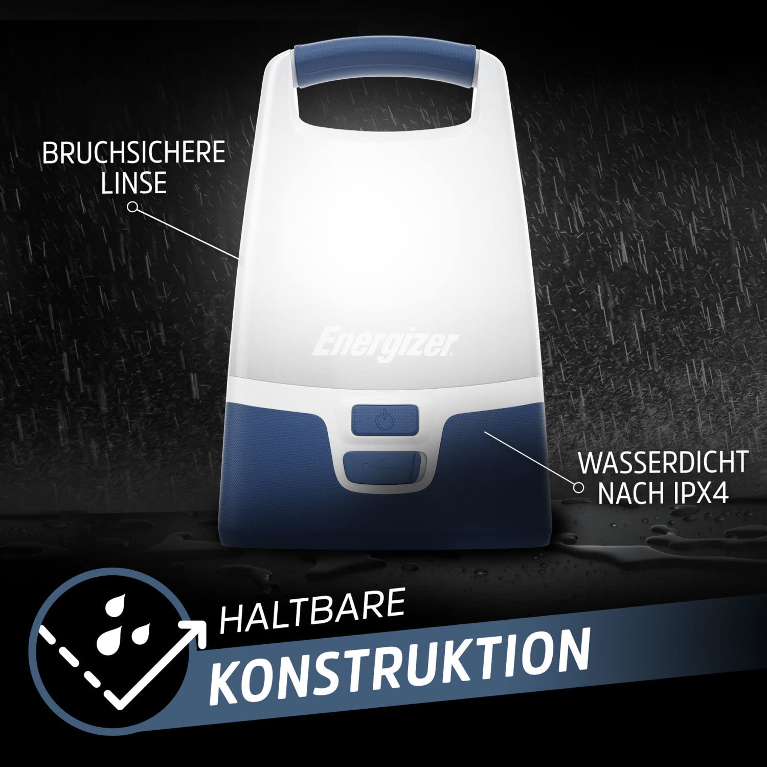 Energizer SMART Campinglampe Wiederaufladbar, 1200 Lumen, IPX4 wasserdicht, 360 Grad Beleuchtung, Camping-Laterne, inkl. Ladekabel