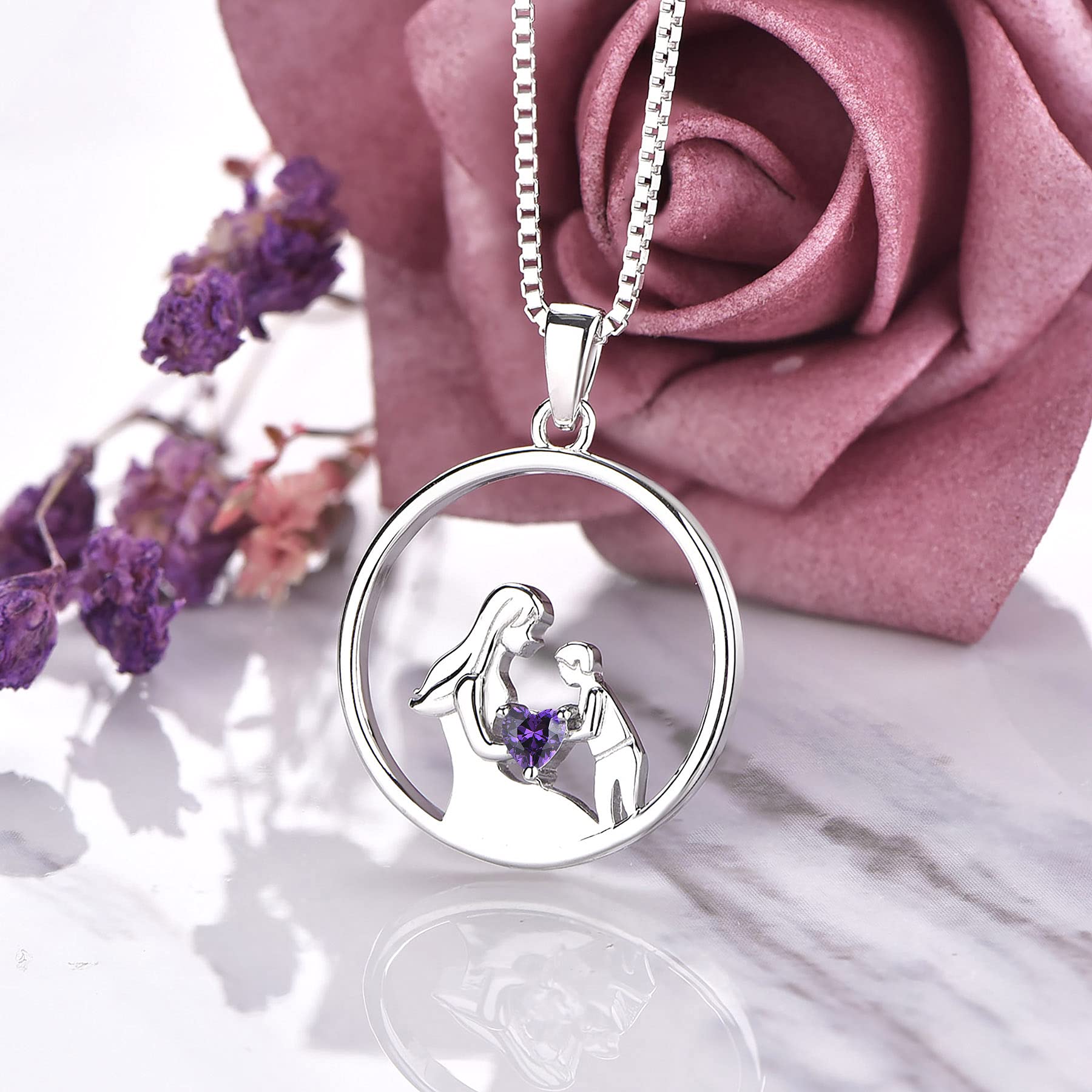 YL Mutter und Sohn Halskette 925 Sterling Silber 12 Geburtsstein Zirkonia Anhänger Halskette Geschenke für Mama Frauen, 45-48 CM
