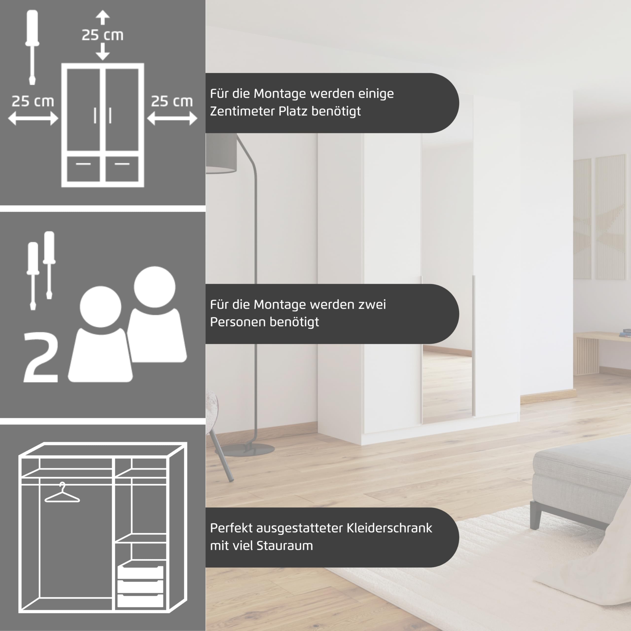 Rauch Möbel Alabama, Kleiderschrank, Farbe Beige, Breite 91 cm | Schrank, 2-türig, Zubehör Basic, für Schlafzimmer, Kinderzimmer, Homeoffice, Gästezimmer, Garderobe, Flur