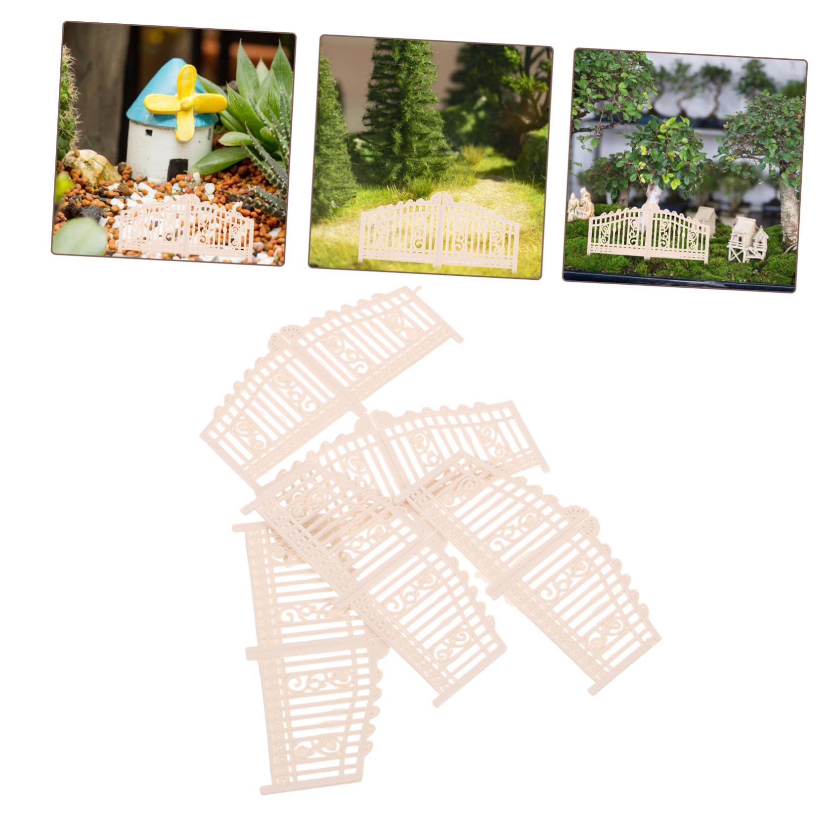 Cancello Miniatura da Giardino Beige in Plastica 5 Pezzi | Casa in Scala e Micro Paesaggi Fai da Te, Struttura Flessibile, Adatto a Decorazioni per Ragazzo Ragazza