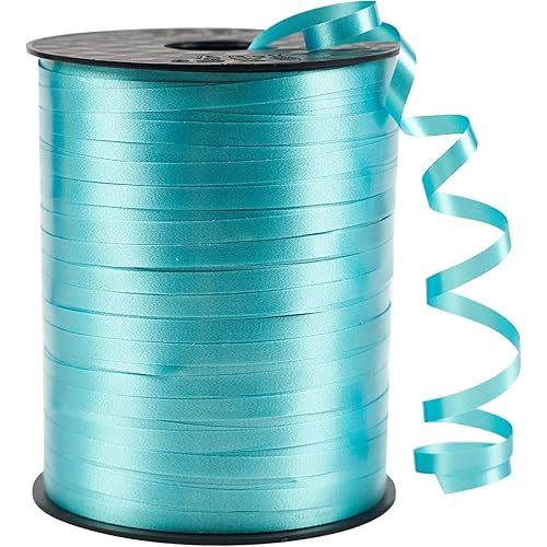 PartyWoo Turquoise Blue Ribbon - 500 Yard Curling Ribbon for Crafts, Balloon String, Gift Wrapping, Florist Flowers (1 Roll) - Blue-9539