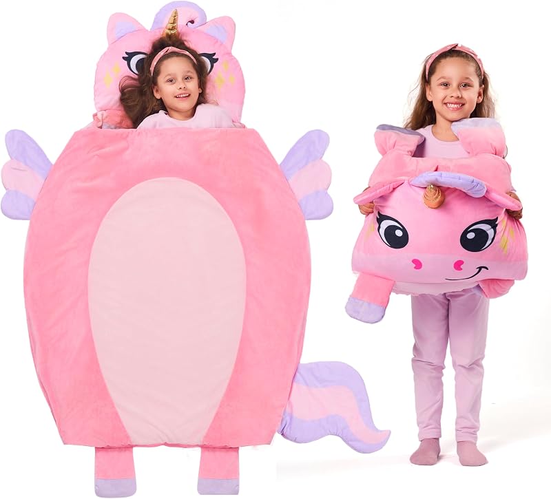 Kids Sleeping Bag 4 5 6 Year Old Girl Gifts Toddler Nap Mat with Pillow & Blanket 60" x 39" for Kids Ages 3+ Soft Plush Sleeping Mat for Preschool and Boys Girls
