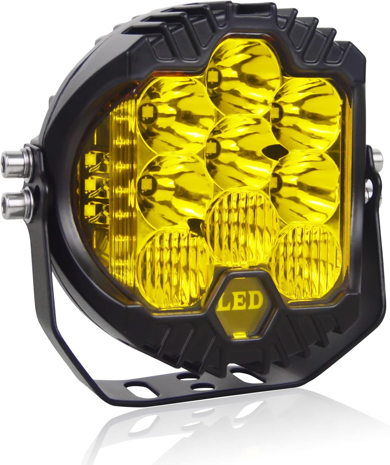 AUXTINGS 7 inch 75W Amber Side Shooter LED Work Light Bar Off Road Driving Light Yellow Spot Flood Driving Lamp IP67 Waterproof Fog Lights for Jeep Truck ATV SUV Car Boat Camping Vehicles,DC 12V-24V