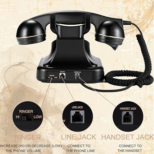 Miniatura 5 de Teléfonos fijos rotativos retro con timbre mecánico, control de volumen, redireccional, no requiere alimentación de CA, teléfonos con cable vintage,