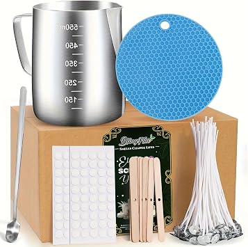 Blingfun Candle Making Wax Melter,600ml Melting Pot, 100pcs Candle Wicks, 100pcs Wick Stickers, 10pcs Wick Holders & Anti-Sway Mat, for Scented Candle Making and Wax Product Craft Blue-C