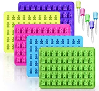 10 pcs set Gummies Candy 5 Molds (total 250 bears) + 5 Droppers Lot Teddy Bear Shaped Holiday Chocolate Food Grade Silicone for making Gummy Candy Ice Cube Frozen treats Kids Fun Cooking candy making