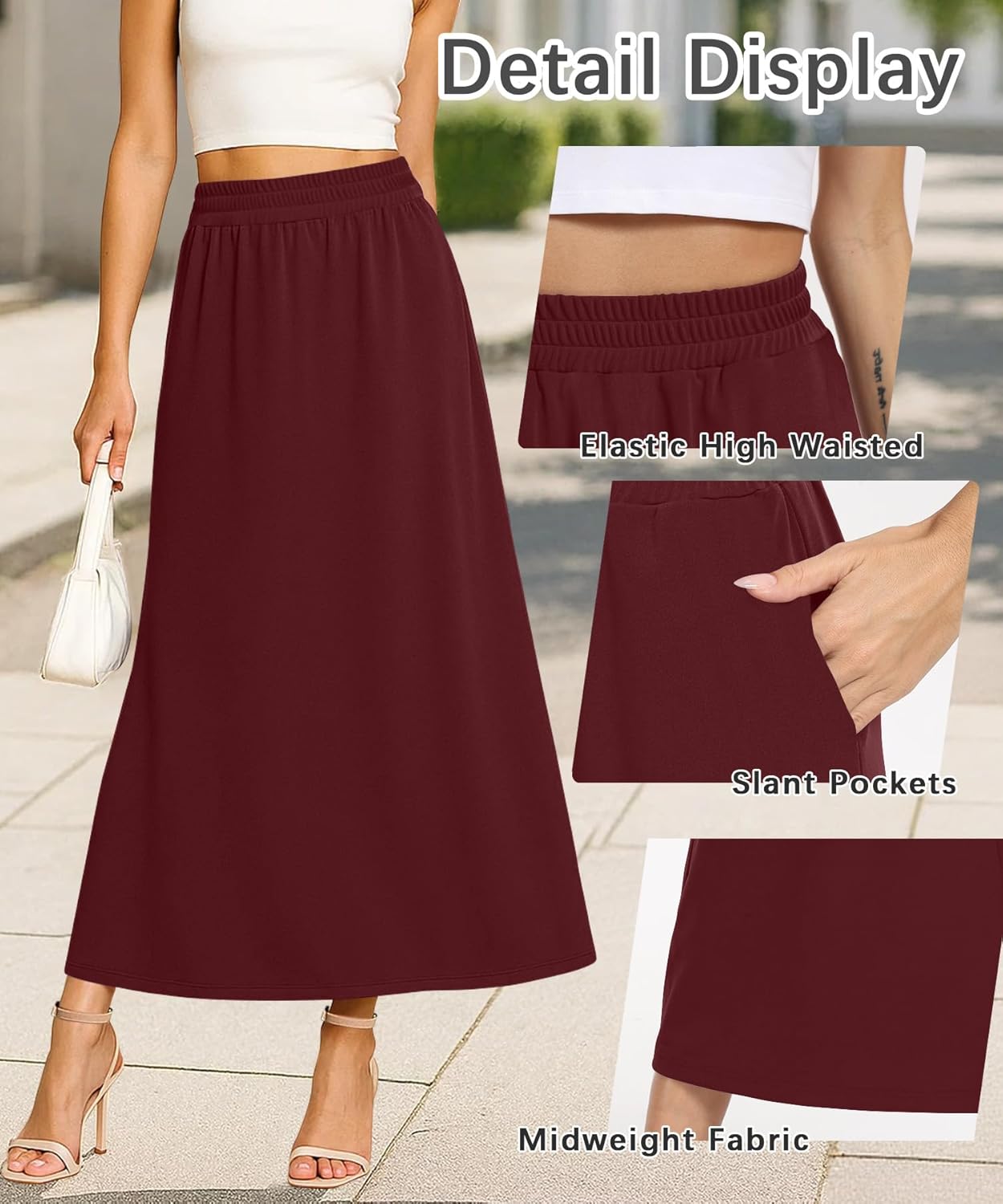 Women's Flowy Maxi Skirts Elastic High Waisted Casual A-Line Long Skirt with Pockets 2026 Trendy - Image 4