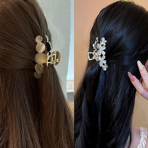 Miniatura 5 de Tianhoudeger - 2 pinzas para el cabello para mujeres y niñas, pinzas de metal de mariposa para cabello grueso y rizado, ópalos artificiales de moda,