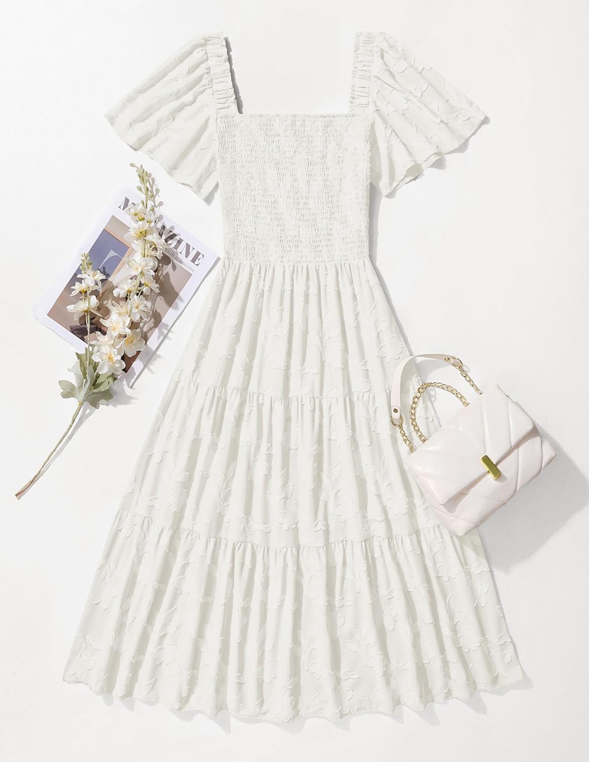 ZESICA Women‘s Summer Boho Floral Midi Dress 2026 Casual Short Sleeve Square Neck Flowy Beach Vacation Long Dress - Image 8