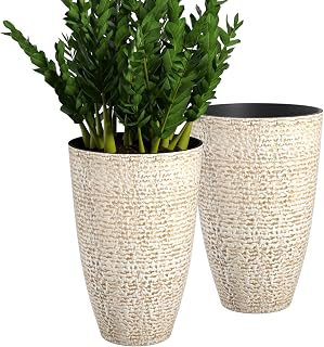 21 Inch Tall Planters Set of 2, Planters for Outdoor Indoor Plants Large Round Flower Pots Modern Decorative Tree Planters for Home Garden Patio Decor（Beige）