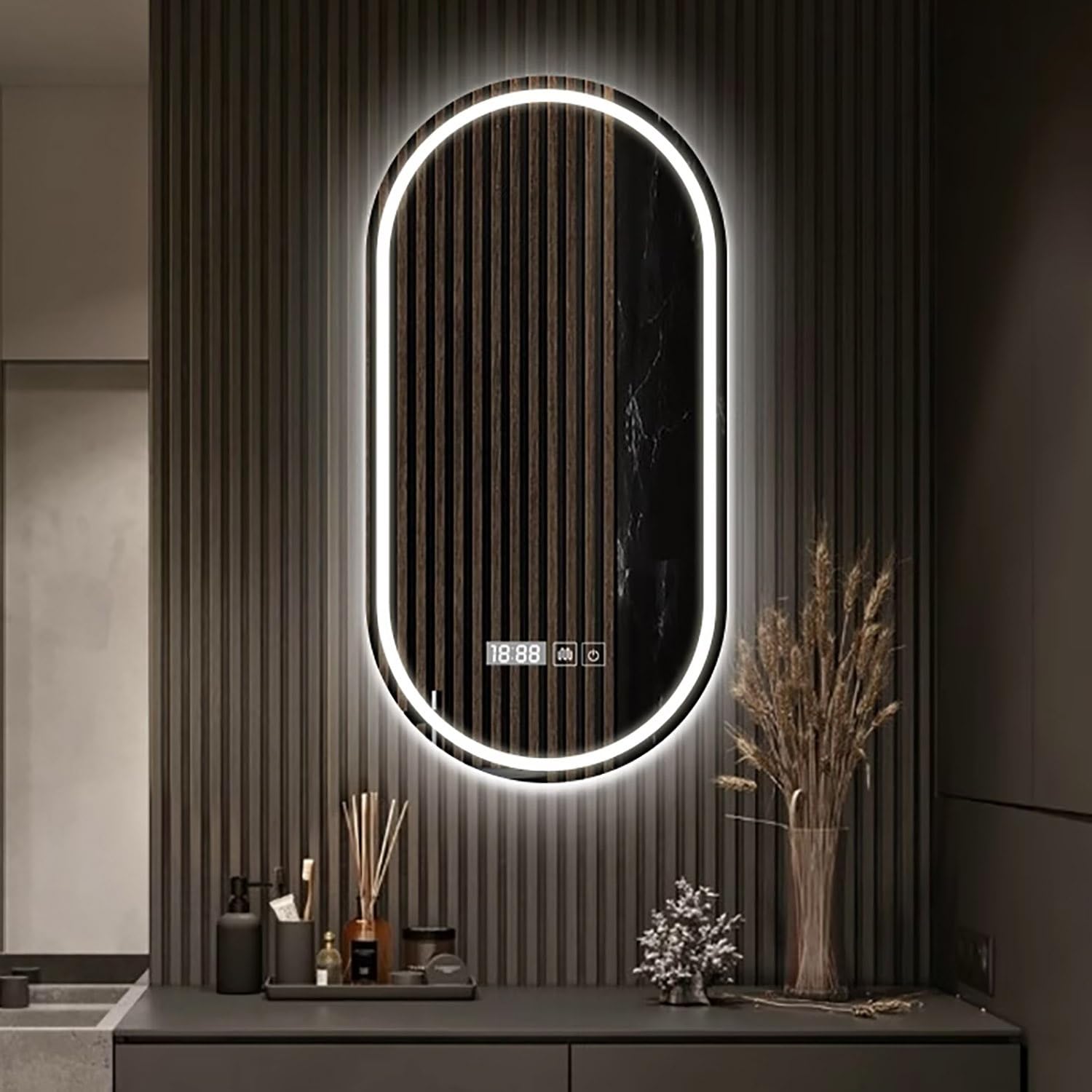 Miroir salle de bain ovale LED 120x60 cm rétroéclairé avec fonction antibuée