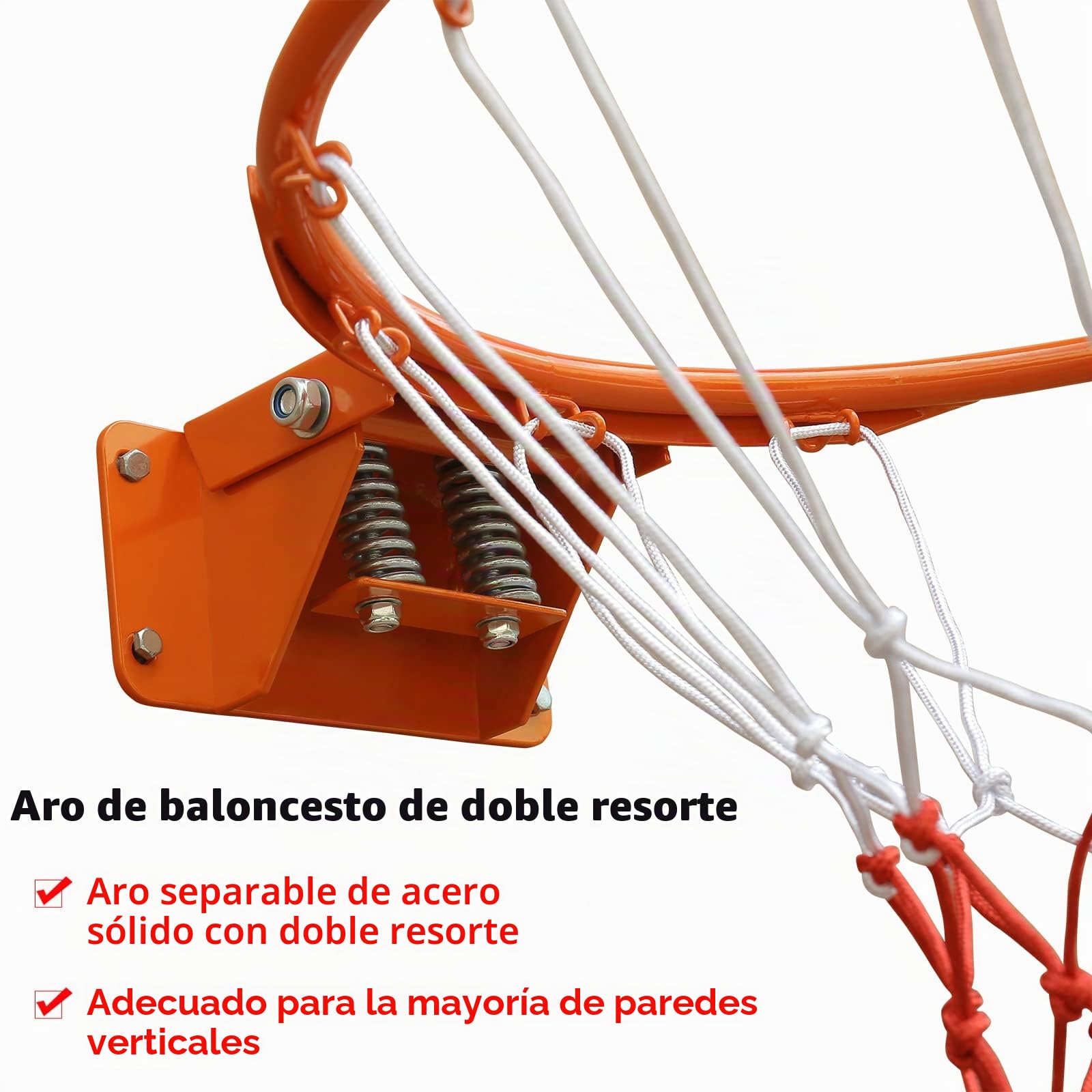 Portería de Baloncesto con Doble Resorte Sólido, Red para Todo Clima, Aro Montado en Pared, 18'