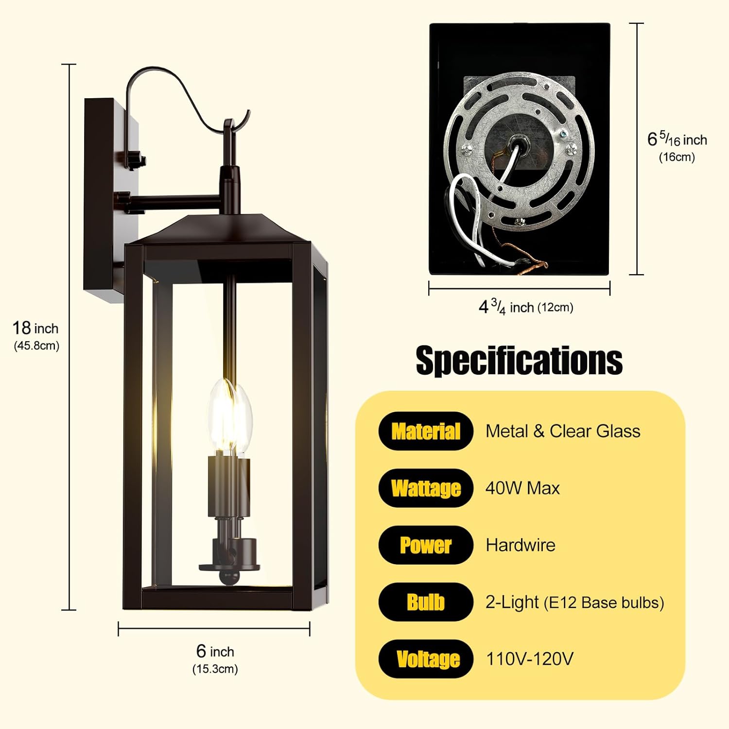18'' Large Outdoor Wall Lights, Exterior Waterproof Modern Wall Sconce Light Fixture, Industrial Front Porch Light with Clear Glass, Oil Rubbed Bronze Anti-Rust Outdoor Lights for House Garage Doorway