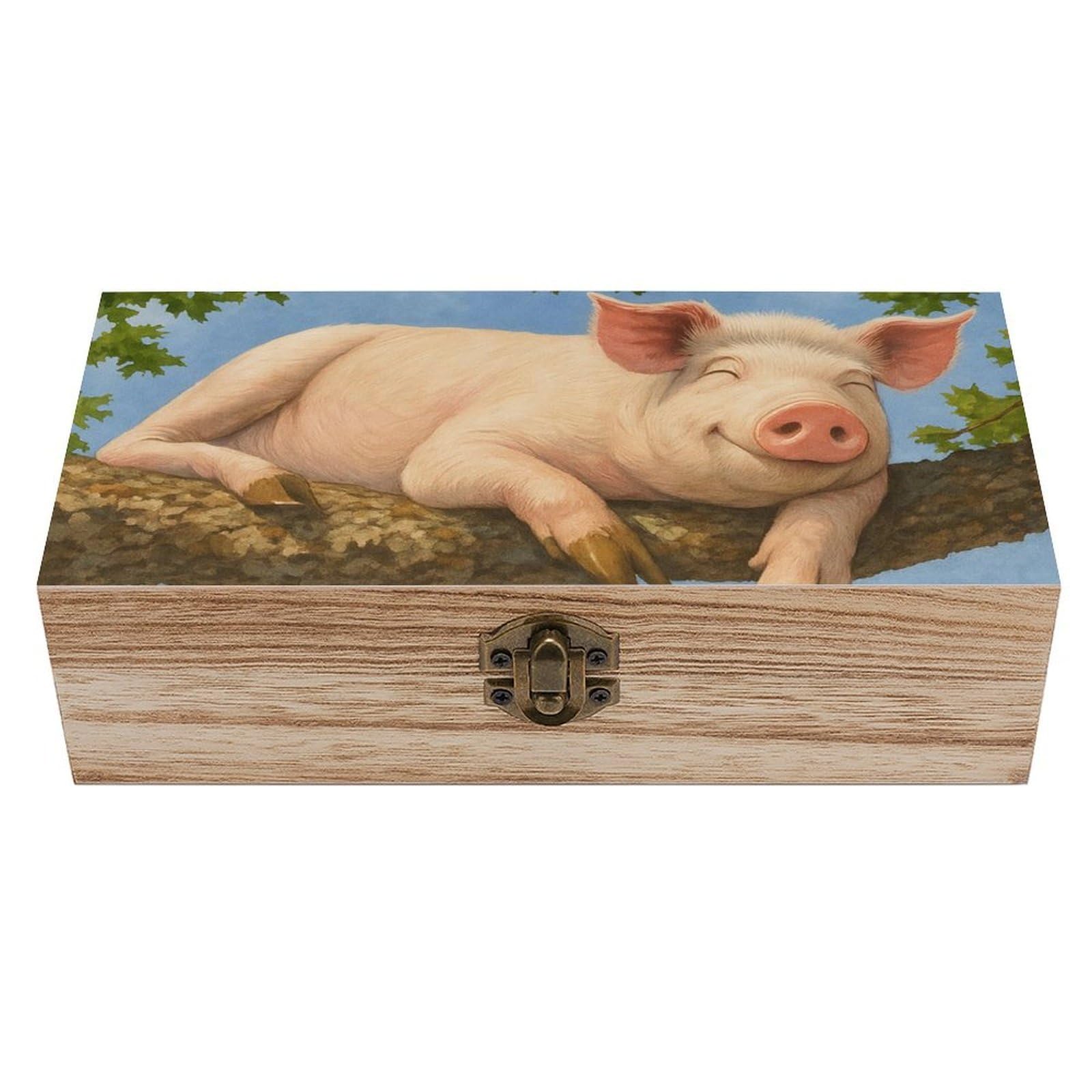 HLBSDM Funny Pig on Branch Wooden Storage Vintage Keepsake Decorative Boxs