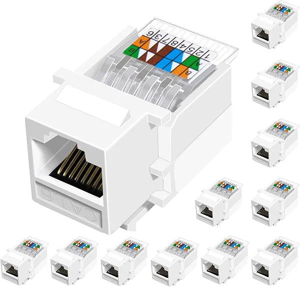 NataLink Cat6 RJ45 Keystone Jacks Toolless 12-Pack, Female RJ45 Connectors, Ethernet Keystone Jack No Punch-Down Tool Required Module Coupler (Not for Patch Panel),White