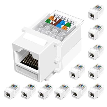 Cat6 RJ45 Keystone Jacks Toolless 12-Pack, Female RJ45 Connectors, Ethernet Keystone Jack No Punch-Down Tool Required Module Coupler Not for Patch Panel,White