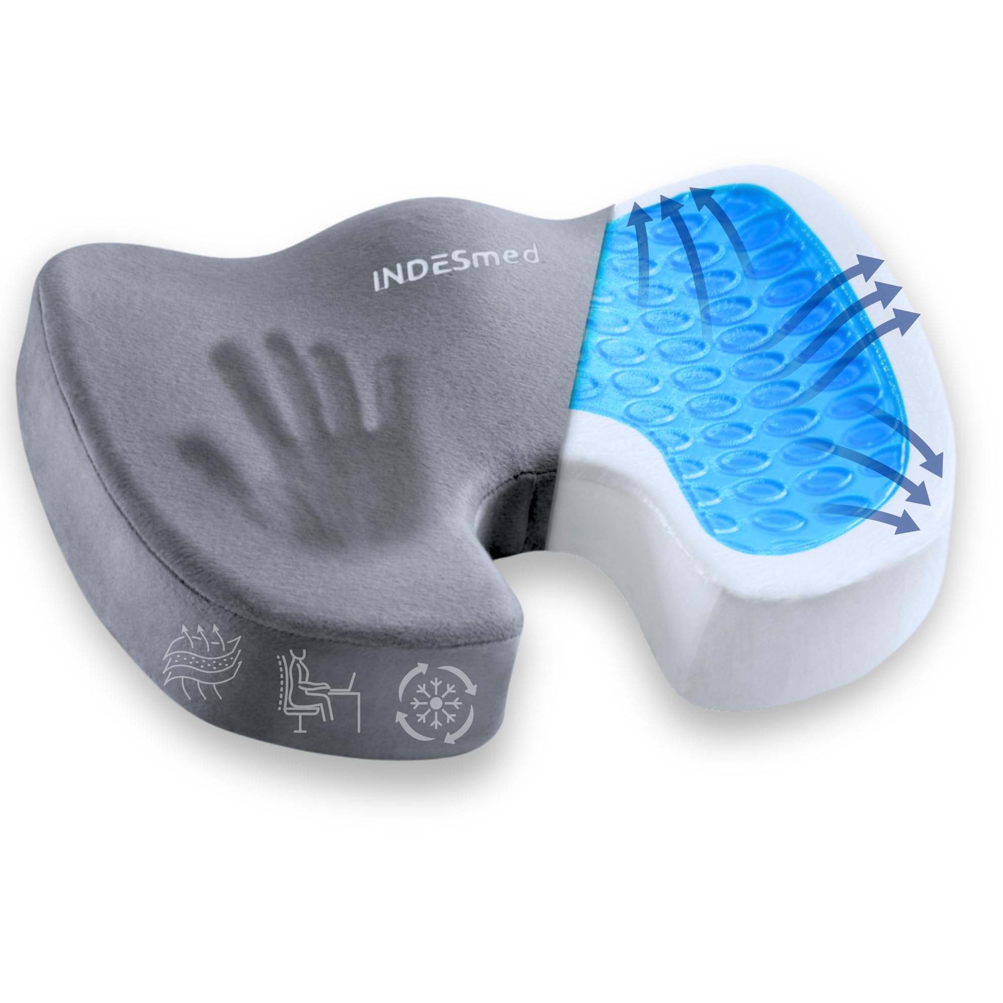 Orthopädisches Sitzkissen Gel-Memory-Foam U-Form 45x35x7 cm Premium
