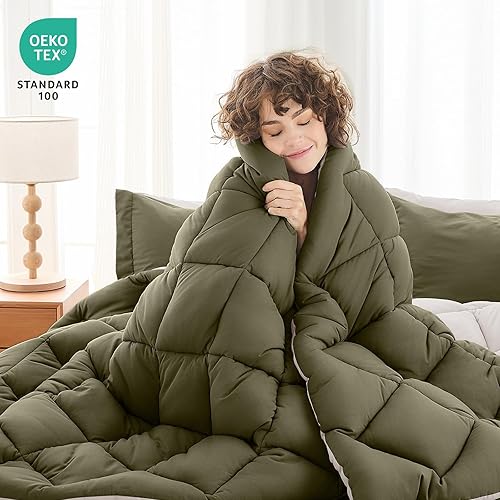 Miniatura 2 de MUXHOMO Juego de edredón Queen de 7 piezas, cama reversible en una bolsa, tamaño Queen, juego de ropa de cama para todas las estaciones con edredón