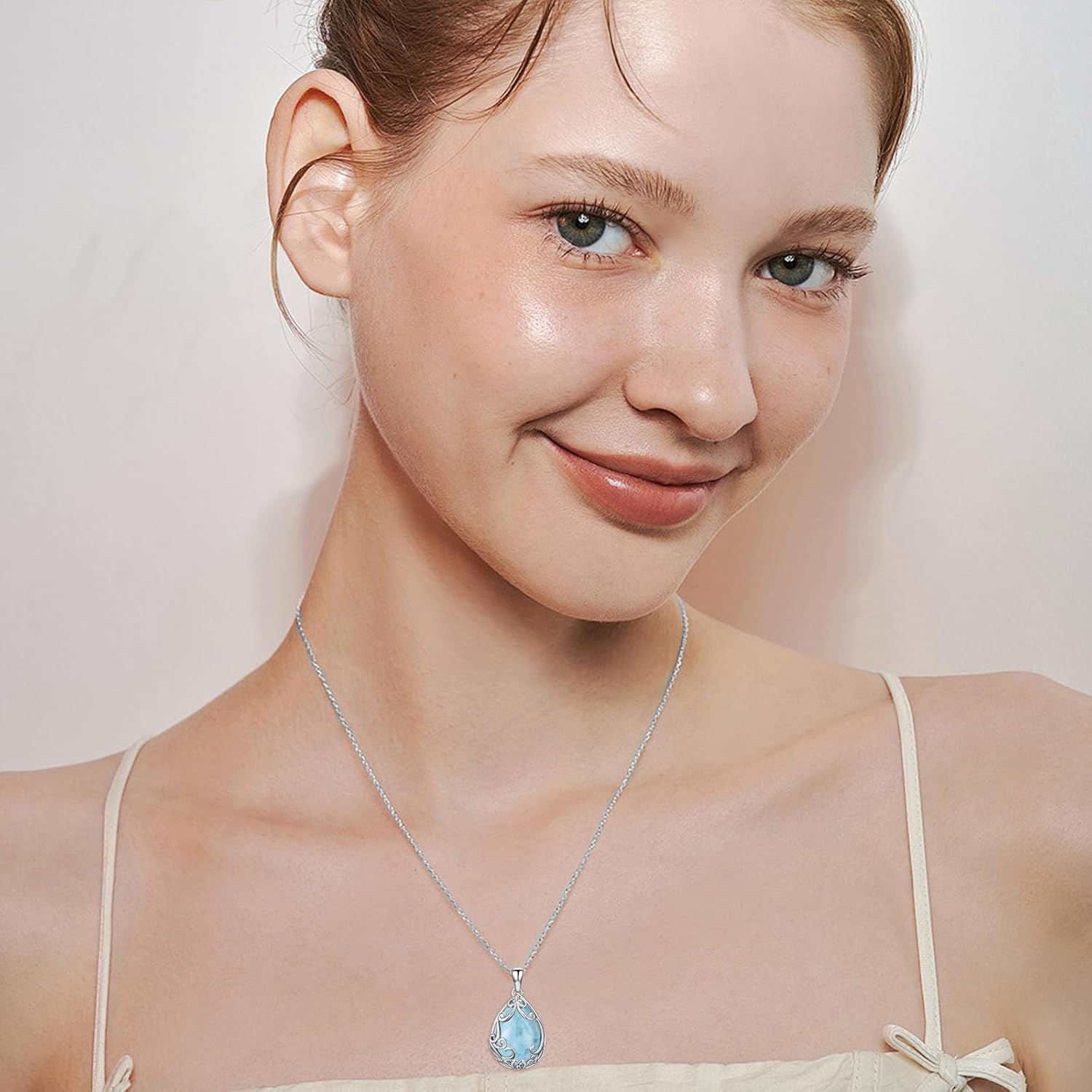 Teardrop Necklace 925 Sterling Silver Filigree Gemstone Pendant Necklace Fine Jewelry Birthday Valentine's Day Gifts for Women Her Mom - Image 3