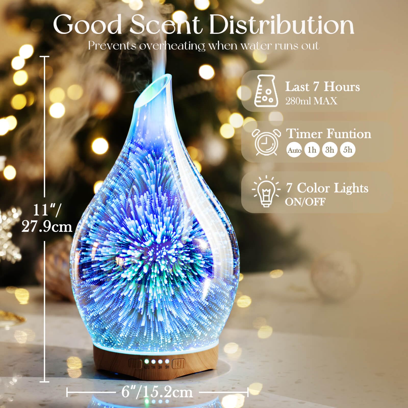 Porseme 280ml Aroma Diffuser Glas,Handgeblasen Diffuser für ätherische öle,Großer Luftbefeuchter