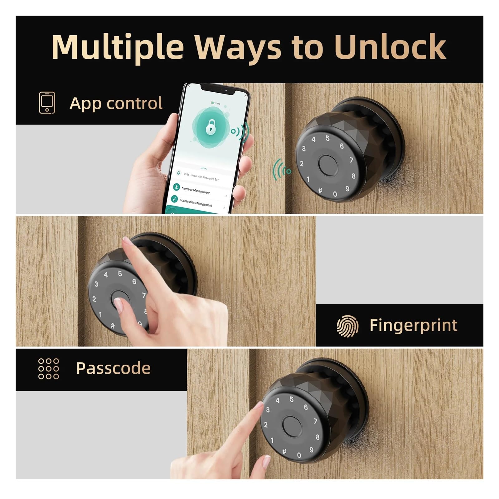 Cerradura de puerta inteligente, Cerradura de puerta inteligente con huella dactilar, TIPO C, puerto carga, Control aplicación, teclado pantalla táctil, bloqueo código acceso(Tt)