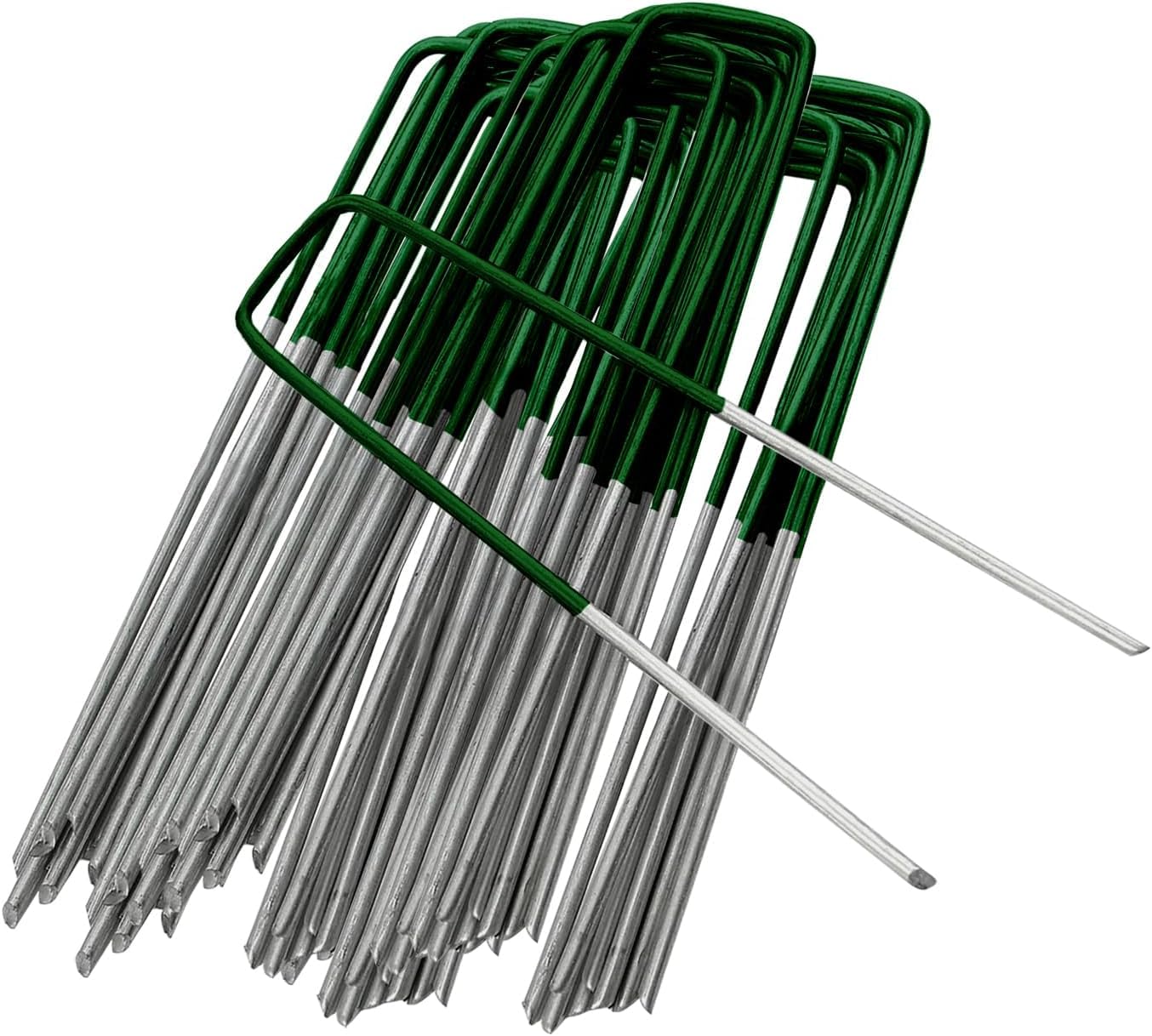 Weed Membrane Pegs 100 Pack - 6 Inch/150mm U-Shaped Half Green Garden Pegs for Weed Control Membrane, Ground Pegs for Securing Lawn,Artificial Grass, Matting, Netting-Galvanized Staples and Pins