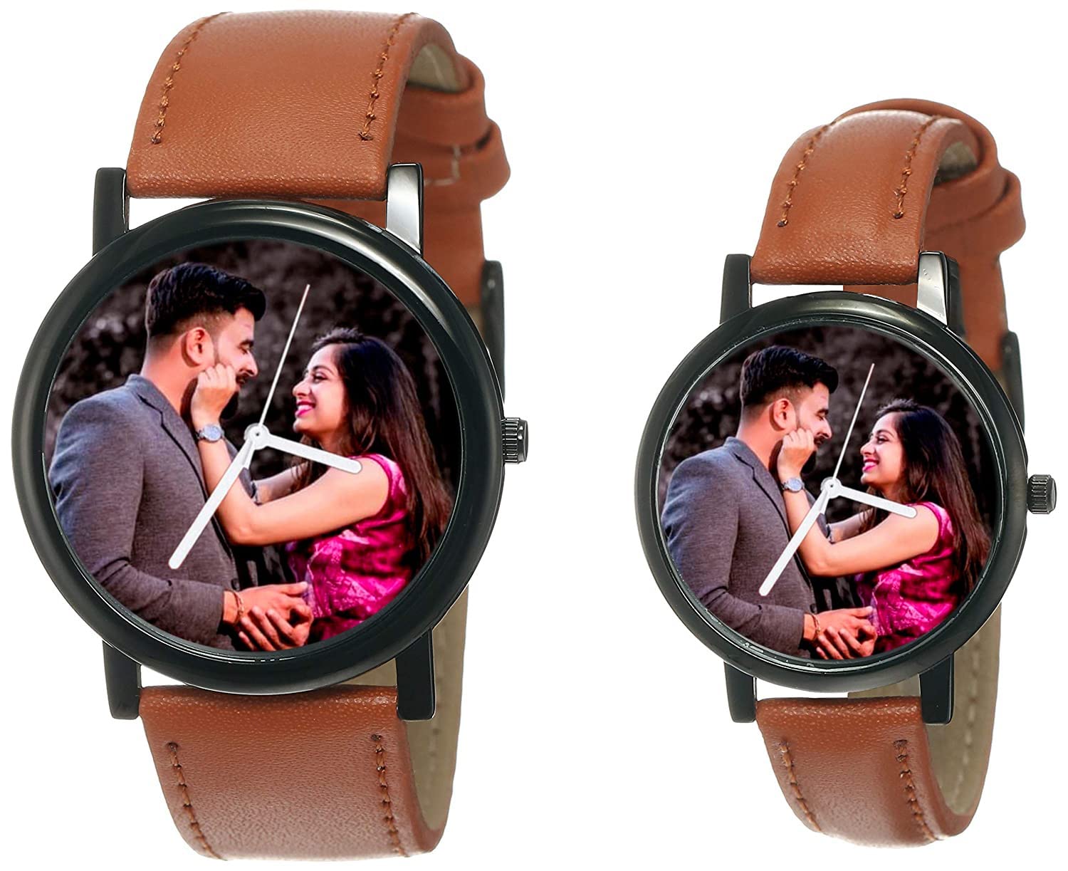 Nityama Personalized Couple Watches with Photo Print Dial Perfect Anniversary Watch Gift for Husband | Special Custom Couple Watche for Birthday Gifts | Leather Batta Brown Colour watch for Couple ( Pack of 2) (B0C1DKV7GZ) Amazon Price History, Amazon Price Tracker