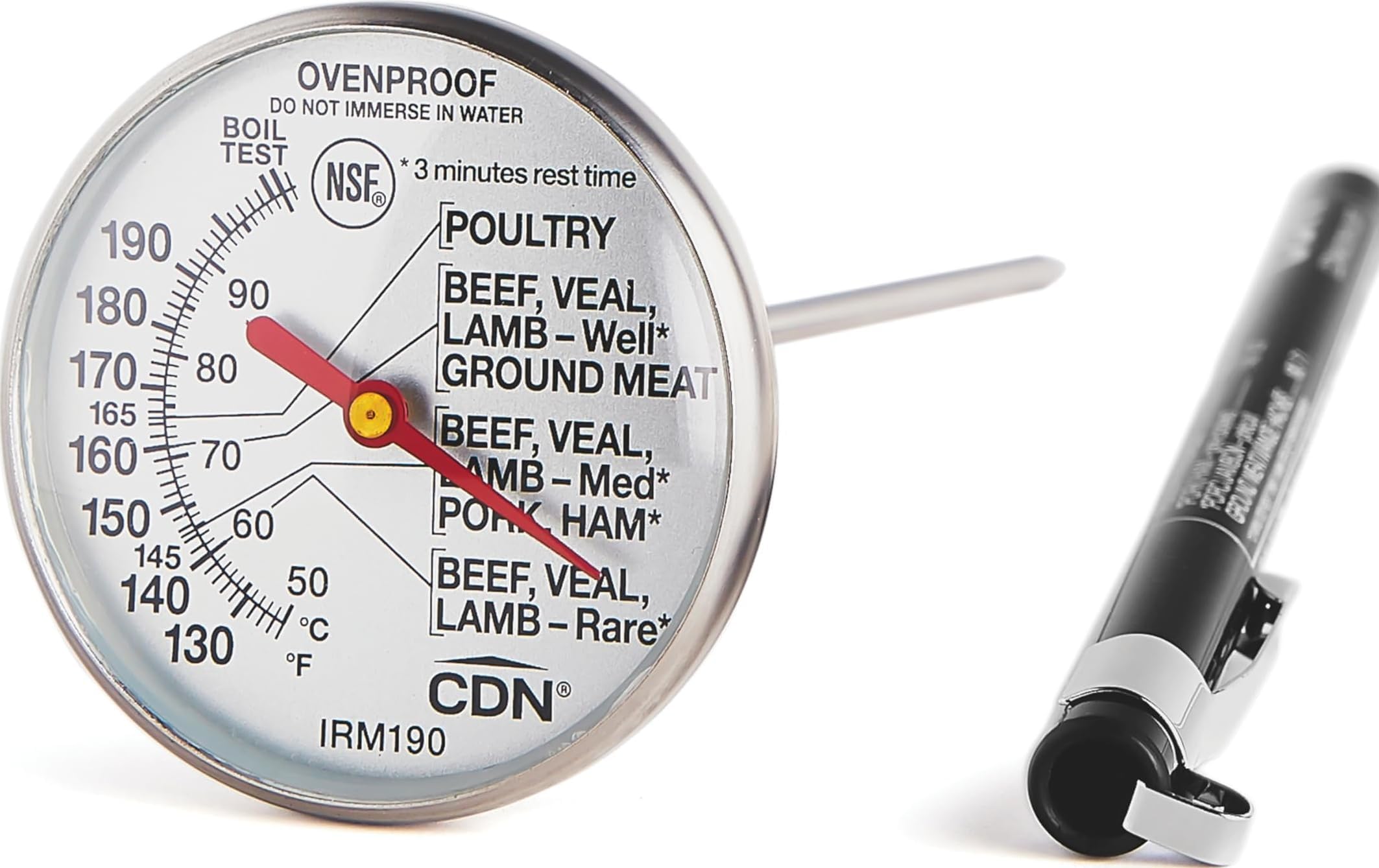 CDN Ovenproof Meat Thermometer | NSF® Certified | ProAccurate® | 1.75" Dial | For Oven & Grill Cooking | Durable Stainless Stem | Fast & Accurate Readings | IRM190