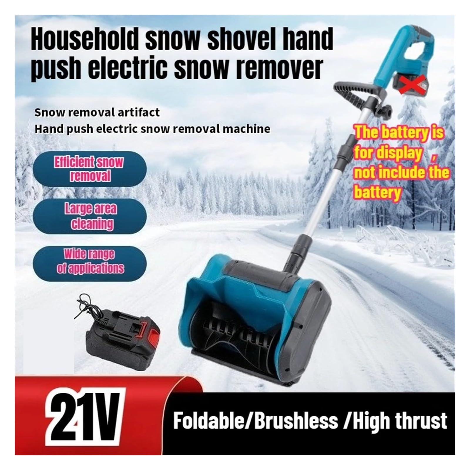 Odśnieżarka Bezszczotkowa, Akumulatorowa, Elektryczna Pług Do Śniegu, Ręczna Łopata 21 V(With 15cells Battery)