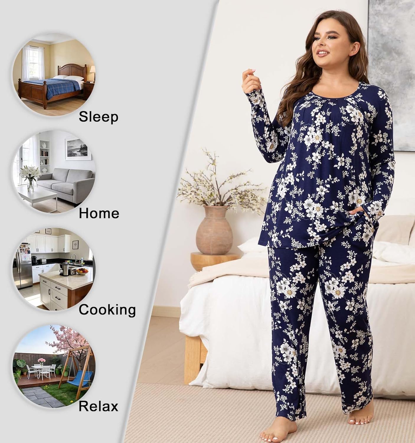 TAOHUADAO Womens Pajamas Set Fall Long Sleeve Tops and Pants with Pockets Ladies Plus Size Pjs Set Winter 2 Piece Loungewear - Image 6