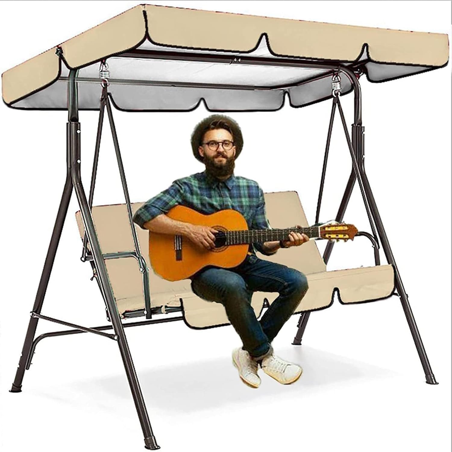 Water Resistant Patio Swing Cover Set,Swing Canopy Replacement Top Cover and Chair Cover,Garden Seater Sun Shade Porch Replacement Swing Cushion-(top Cover + Chair Cover)