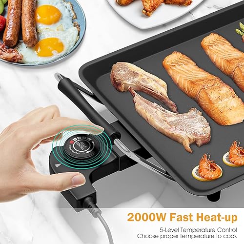 Miniatura 4 de Safstar - Plancha eléctrica para interiores de 35 x 9 pulgadas parrilla eléctrica con revestimiento antiadherente de 2000 W con temperatura de 5