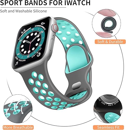 Miniatura 2 de Lerobo - Correa deportiva unisex de silicona duradera, suave y transpirable, con orificios de ventilación, repuesto compatible con Apple Watch Band