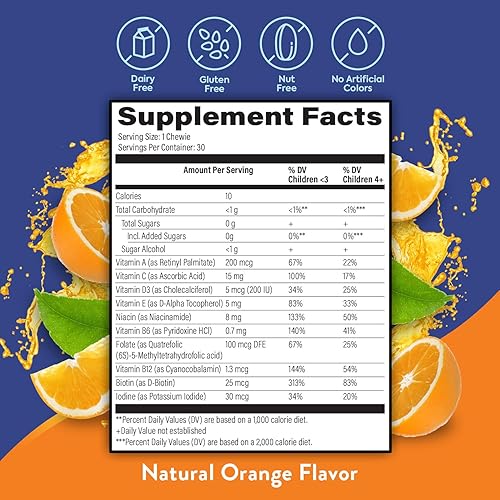 Miniatura 5 de OmegaVia Sugar Free Kids Multivitamínico Chewies - Vitaminas masticables diarias en gomitas para niños de 3 años, vitamina A, C, D3, E, B6 y B12,